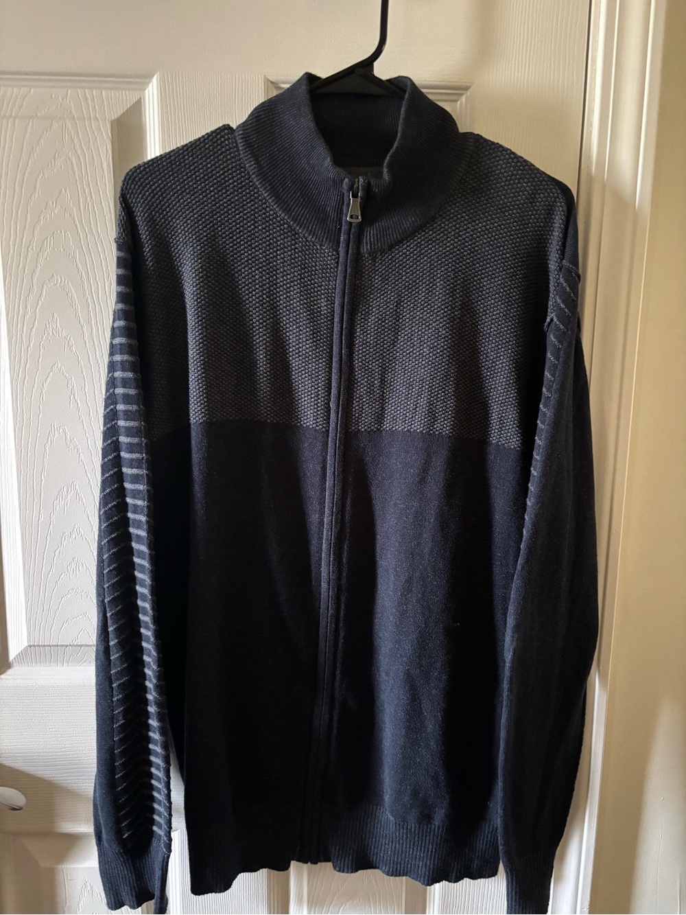 BKE Men's Navy Zip-Up Textured Knit Sweater